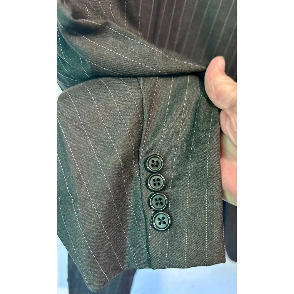 Hickey Freeman Loro Piana Tasmanian Super 130s Pinstripe Blazer Jacket 52L Gray